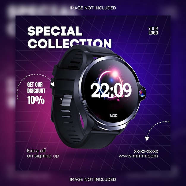 PSD banner di smart watch per post sui social media