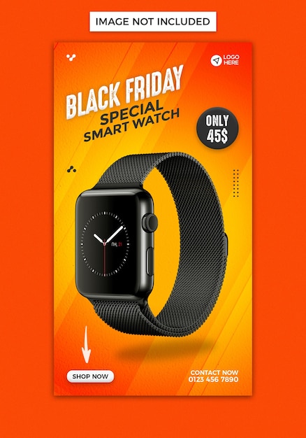 PSD modello di progettazione di storia di instargram di smart watch black friday