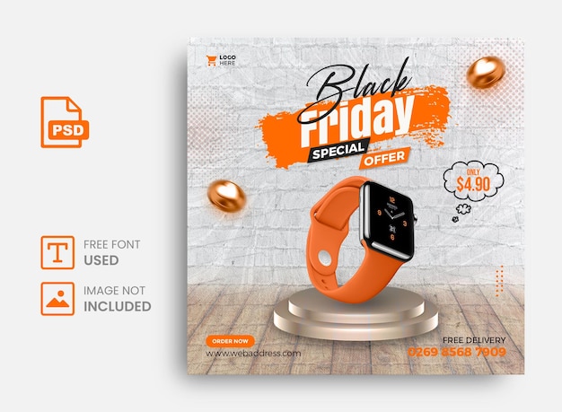 Smart watch black friday sale social media post instagram post banner template