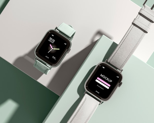 PSD smart watch mockup in geometric scene