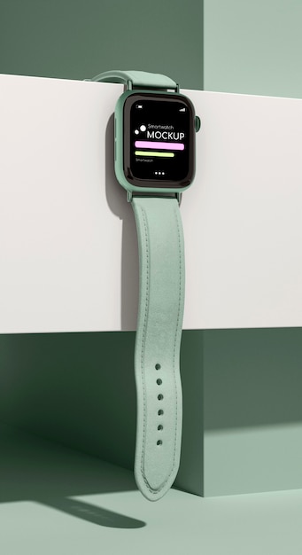 PSD smart watch mockup in geometric scene