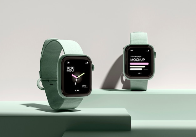 Smart watch mockup in geometric scene