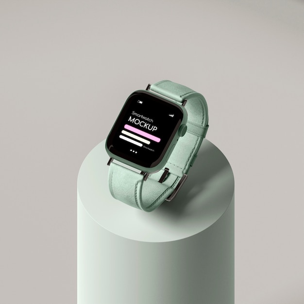 PSD smart watch mockup in geometric scene