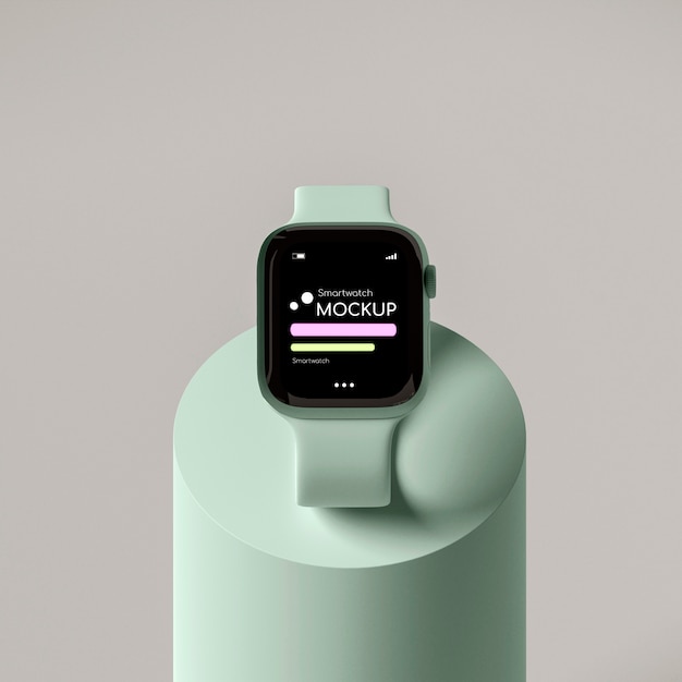 PSD smart watch mockup in geometric scene