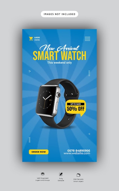 Smart watch sale instagram banner template premium psd