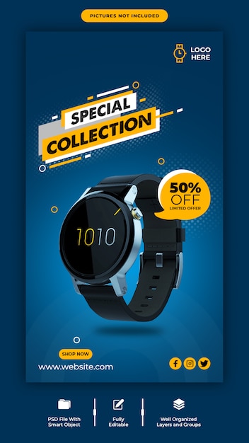 PSD smart watch sale instagram banner template