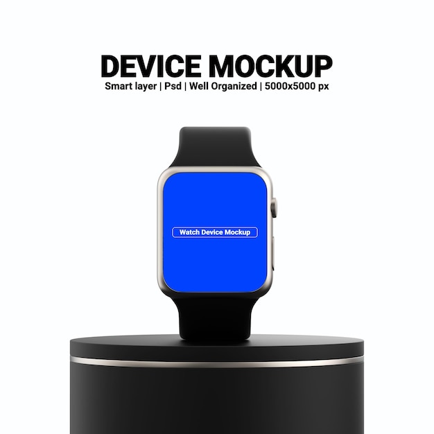 smart watch screen 3d render mockup with editable design and transparent background
