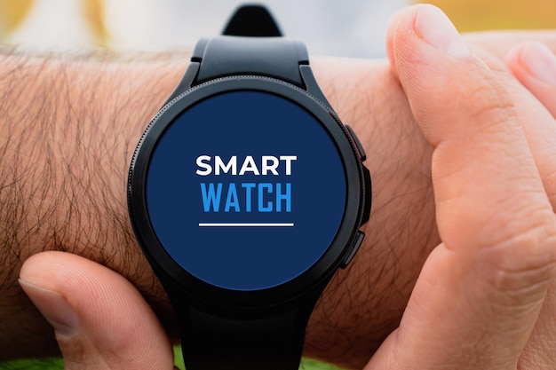 Smart watch screen mockup for advertising man using his watch outdoors marketing and creative design