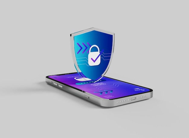 PSD smartfon z makietą projektu bezpieczeństwa cybernetycznego