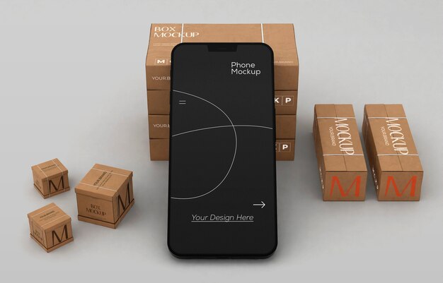PSD smartfon z makietą pudełka wysyłkowego