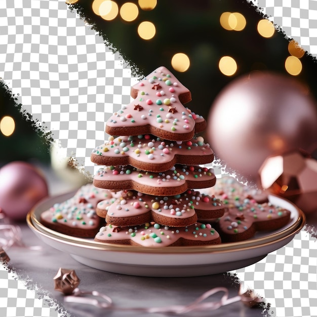 Smarties Gingerbread Ciasteczka Robione Na Boże Narodzenie Na Czarnym Stole Wraz Z Ciasteczkami W Kształcie Choinki Ozdobione Kolorowymi Cukierkami Na Przejrzystym Tle