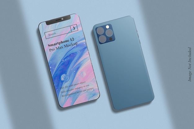 Smartphone 12 pro max mockup met schaduwoverlay over