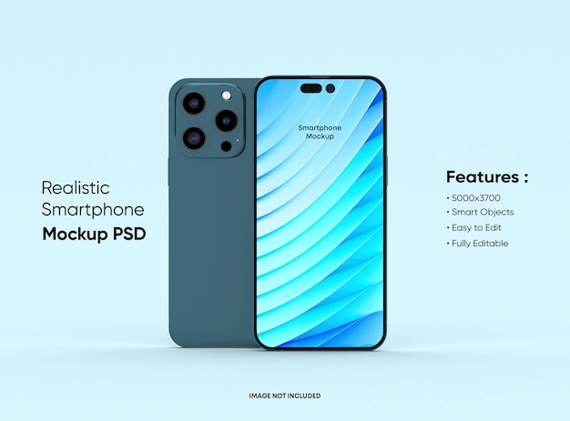 Smartphone 14 pro max mockup for App and Website UI branding 2 Phones in front and back side 3D render