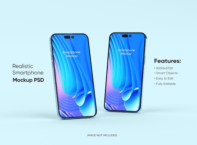 Smartphone 14 pro max mockup for app and website ui branding 2 phones in front and back side 3d render