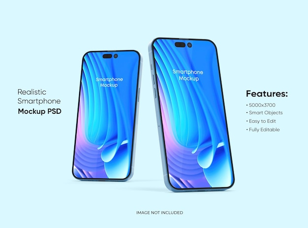 Smartphone 14 pro max mockup for App and Website UI branding 2 Phones in front and back side 3D render