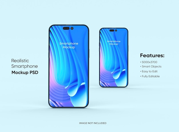 Smartphone 14 pro max mockup for App and Website UI branding 2 Phones in front and back side 3D render