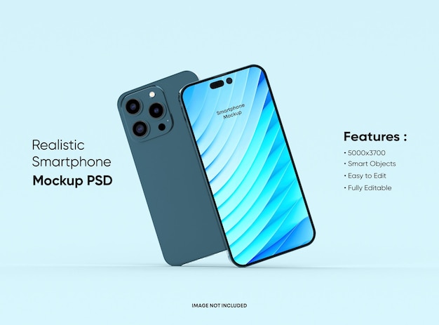 Макет смартфона 14 pro max для брендинга пользовательского интерфейса приложения и веб-сайта 2 телефона спереди и сзади 3D-рендеринг