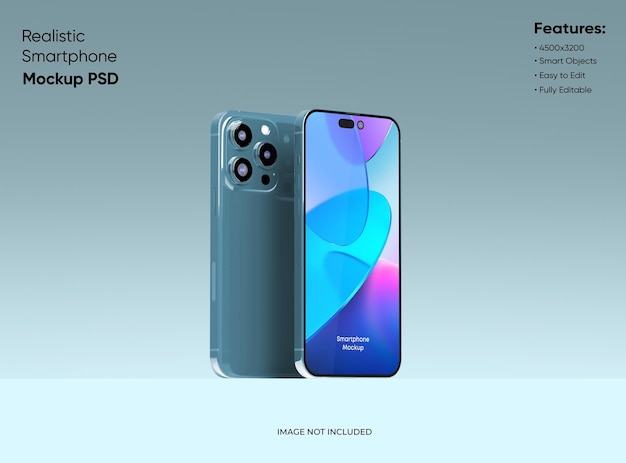 PSD smartphone 14 pro max mockup for app and website ui branding 2 phones in front and back side 3d render