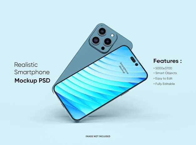 Smartphone 14 pro max mockup voor app en website ui-branding 2 telefoons aan de voor- en achterkant 3d renderen