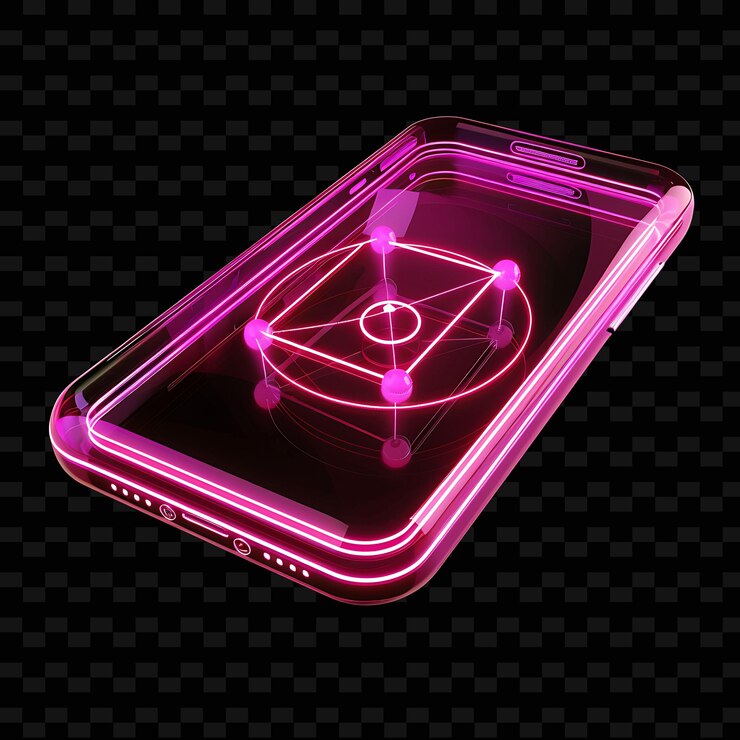 PSD smartphone 3d icon with touchscreen made with transparent pl png trendy neon color shape