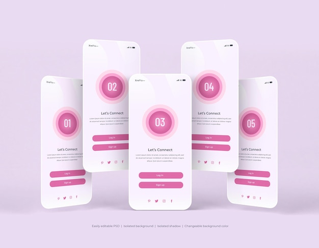 Smartphone-app-interface en mockup voor sociale postpresentatie geïsoleerd