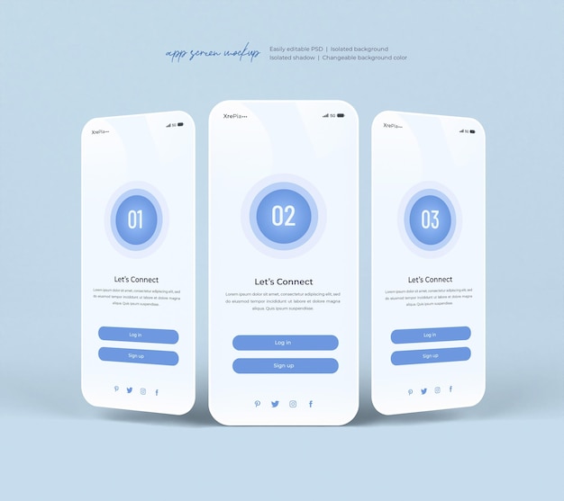 PSD smartphone-app-interface en mockup voor sociale postpresentatie geïsoleerd