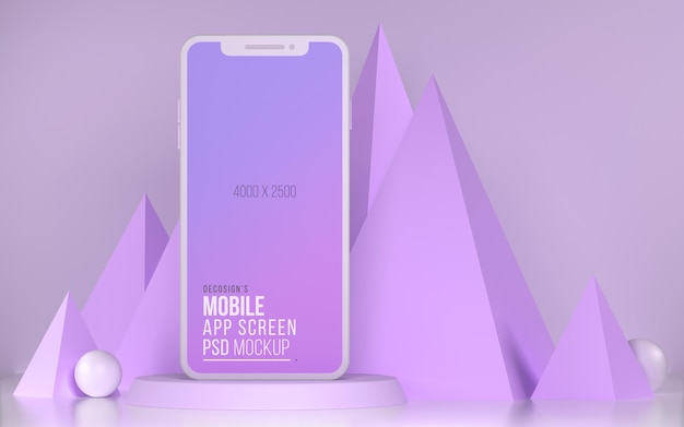 Mockup 3d dello schermo dell'app per smartphone