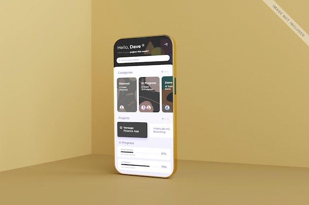 Smartphone app screen presentation mockup