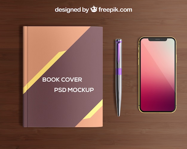 PSD smartphone and book cover mockup