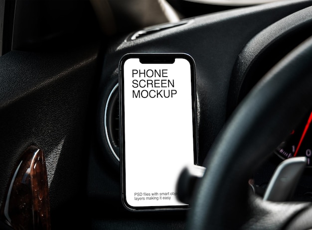 PSD smartphone on car dashboard
