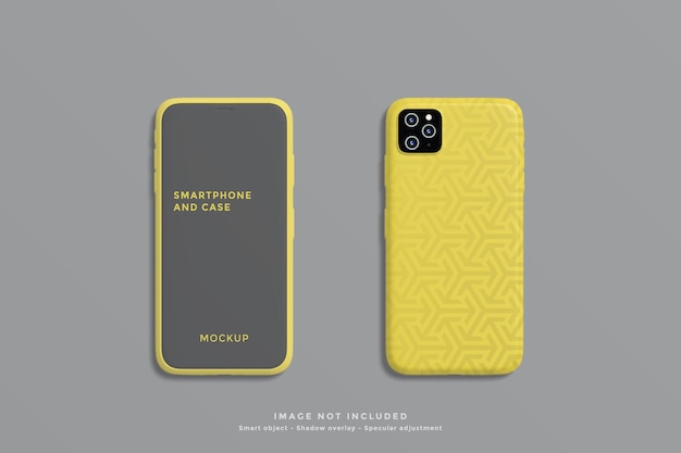 Smartphone and case mockup on top view