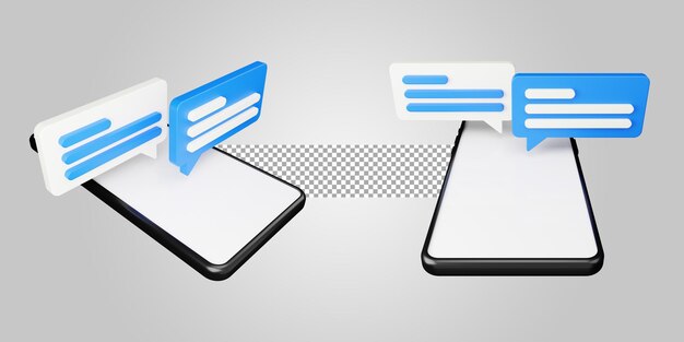 透明な背景に分離されたスマートフォンのチャットメッセージ通知。 3dレンダリング