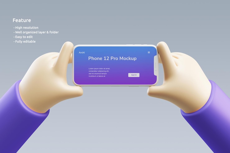  Smartphone clay mockup with a cute 3d hand holding it