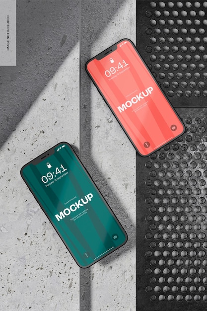 Smartphone on concrete mockup, top view