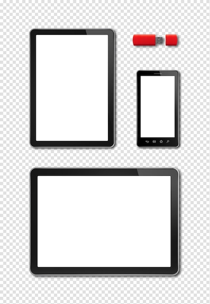 PSD smartphone and digital tablet pc mockup template isolated on transparent