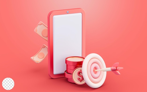 Smartphone dollaro denaro bullseye freccia simbolo 3d illustrazione per gli investimenti aziendali per fare soldi