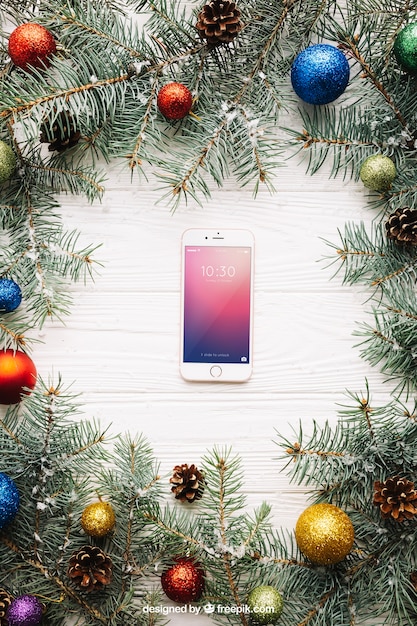 Smartphone ekran makieta z Boże Narodzenie projekt