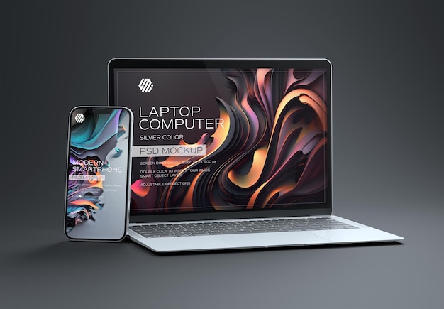 Smartphone en laptop op donkere mockup