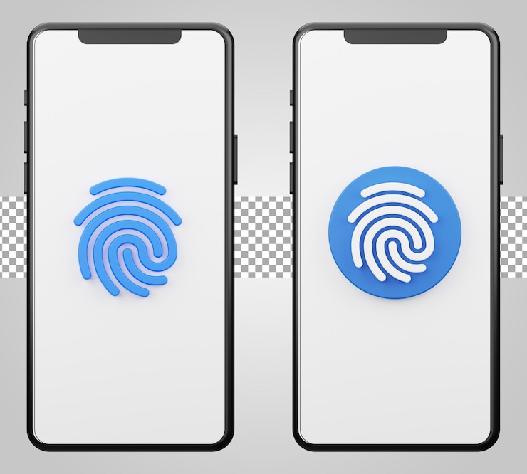 PSD smartphone fingerprint on transparent background 3d render