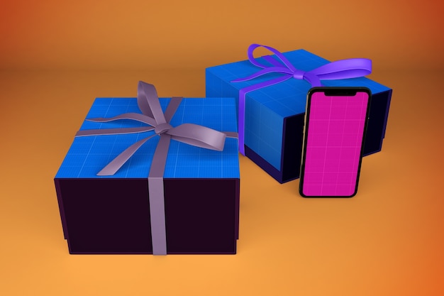 PSD smartphone and gift boxes