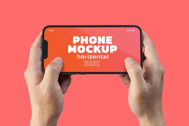 Smartphone and hand horizontal screen mockup PSD