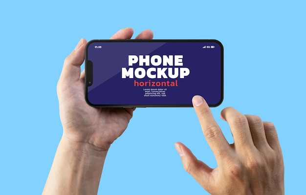 Smartphone and hand touch screen horizontal mockup PSD