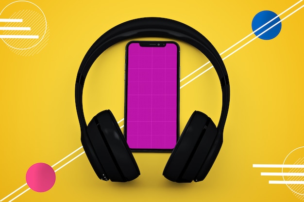 Smartphone and headphones mockup