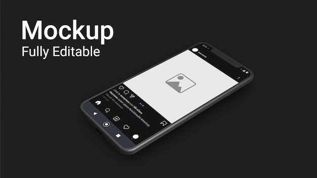 PSD smartphone instagram dark theme mockup