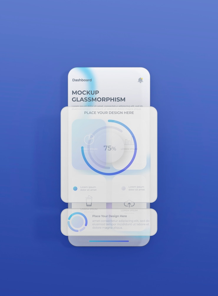 PSD smartphone interface buttons in glassmorphism style