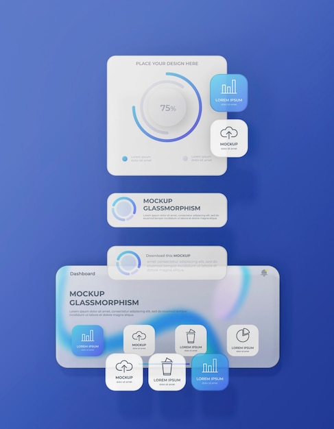 Smartphone interface buttons in glassmorphism style