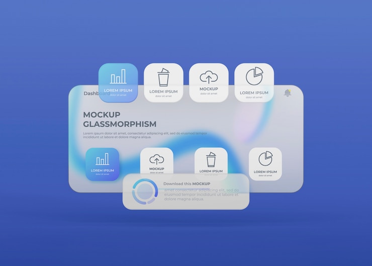 PSD smartphone-interfaceknoppen in glassmorphism-stijl