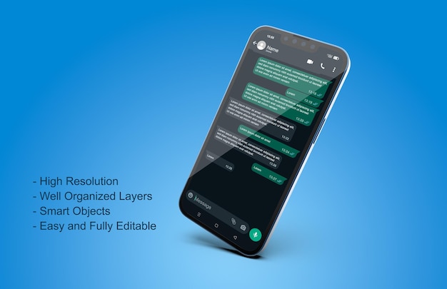 PSD smartphone isolato con mockup di chat sociale