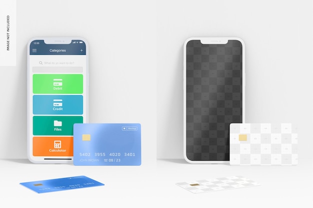 Smartphone met creditcardmodel, vooraanzicht