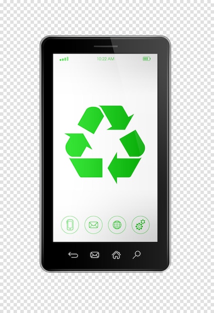 Smartphone met een recyclingsymbool op het scherm milieubehoud concept